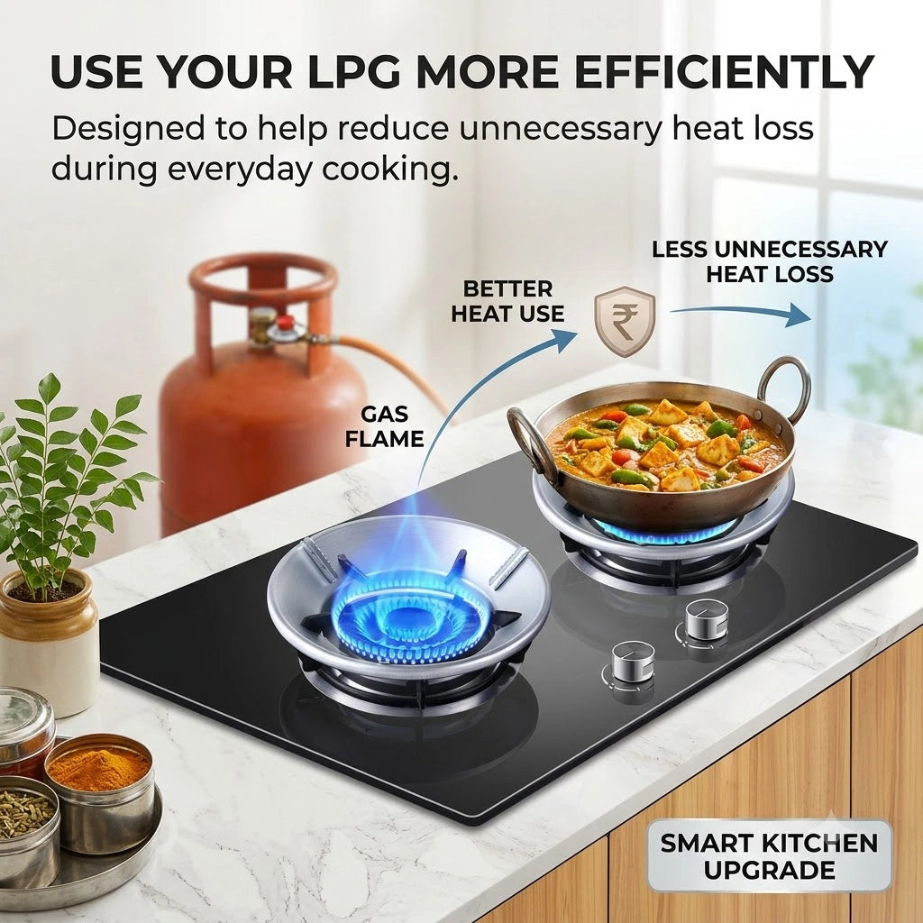 Smart Gas Saver Burner Ring - LPG Flame Shield & Heat Saver (Pack Of 2)